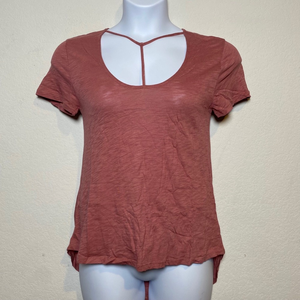 BP Women's Pink Crew Neck Short Sleeve High Low Tunic Top XS Made in‎ USA Casual